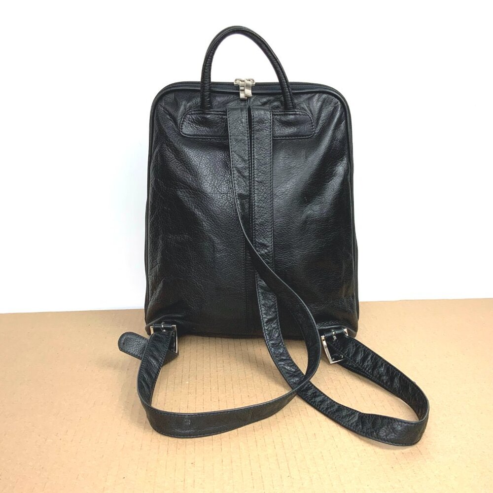 Genuine Leather Medium Black Backpack Organizer Business Travel - Picture 4 of 16